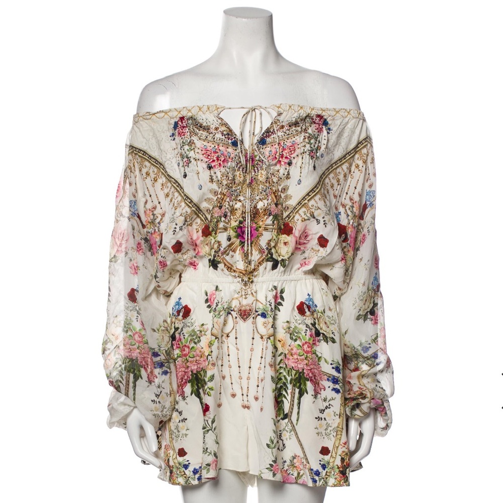 Camilla Silk Floral Print Ivory Pink Mini Playsuit Romper Sz XS